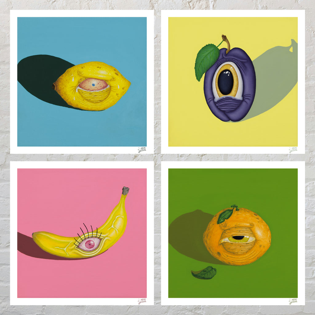 Crazy Fruits - 4er-Serie | 30x30cm - Fine Art Print | Sabine Gorus Art