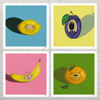 Crazy Fruits - 4er-Serie | 30x30cm - Fine Art Print | Sabine Gorus Art